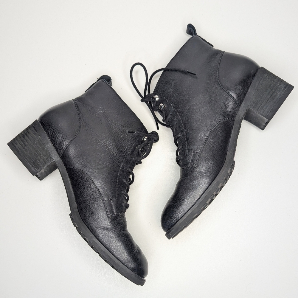 Tara M Black Leather Lace Up Boot Low Heel Ankle Gianna Women's Size 10